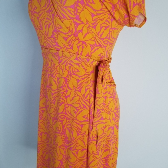Nine West Dolman Sleeve Wrap Dress Tie Waist Orange/Pink Floral Print Size S - Picture 12 of 12